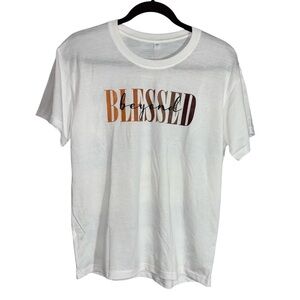 White Graphic Tee Beyond Blessed Print Women's Size Large